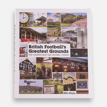 Front cover of British Football's Greatest Grounds book showing collage of stadium photos