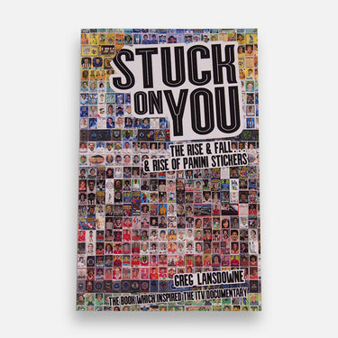 Front cover of Stuck on You book featuring collage of colorful football stickers