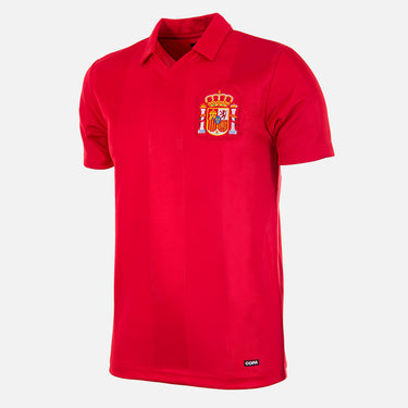 Spain 1984 Retro Football Shirt, red polo with an embroidered Spain crest on the chest.