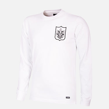 Flat-lay of the Fulham FC 1966 Retro Football Shirt in white with club crest on chest