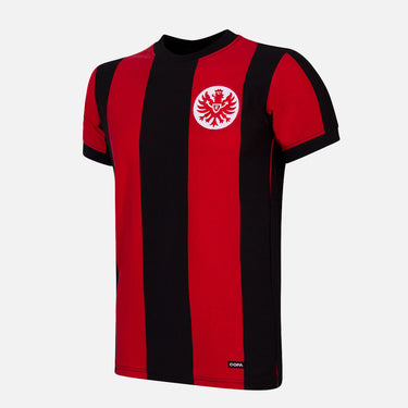 Eintracht Frankfurt 1971 - 72 Retro Football Shirt Red & Black with bold vertical stripes and the Eintracht eagle crest on the chest.