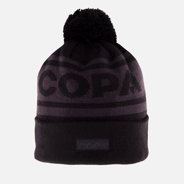 Black COPA beanie with dark grey stripes, pom-pom on top, and tonal COPA logo on the cuff