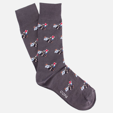 casual grey socks with a repeating pixel-style illustration of antonin panenka doing the panenka in 1976