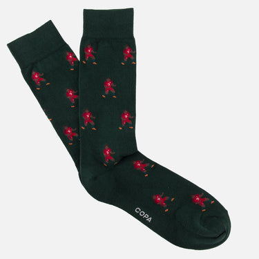 casual green socks with a repeating pixel-style illustration of footballer eder celebrating euro 2016