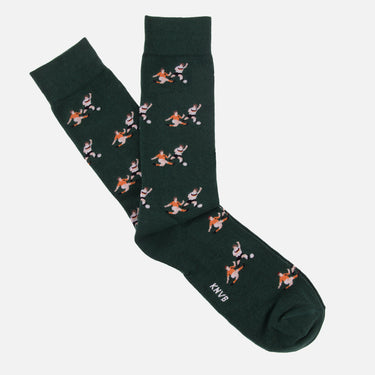 casual green socks with a repeating pixel-style illustration of a dutch iconic football moment at euro 1988