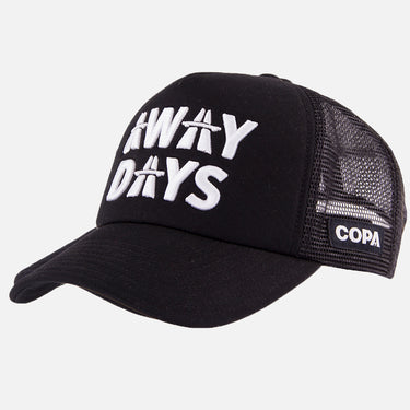 Black COPA trucker cap with white embroidered "AWAY DAYS" text and mesh back