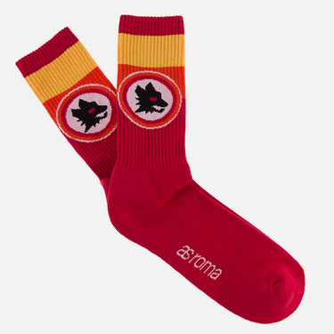 casual red terry socks football club AS Roma with black wolf logo