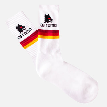 casual white terry socks football club AS Roma with black wolf logo