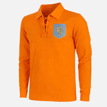 Holland 1934 retro football shirt front view with lace-up collar and classic orange design