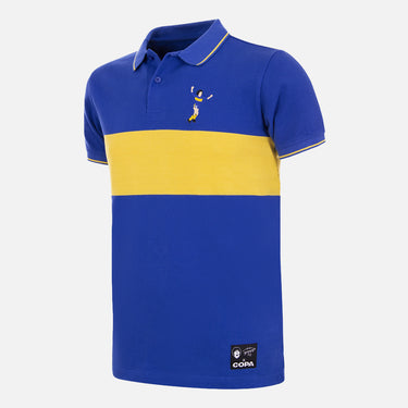 Flat-lay of the Maradona x COPA Boca Embroidery Polo Shirt, featuring its classic blue and yellow Boca Juniors design.
