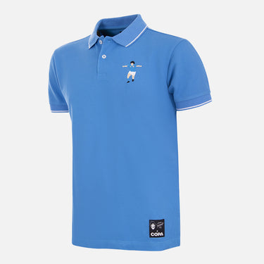 Front view of the polo shirt featuring embroidered Maradona silhouette on the chest