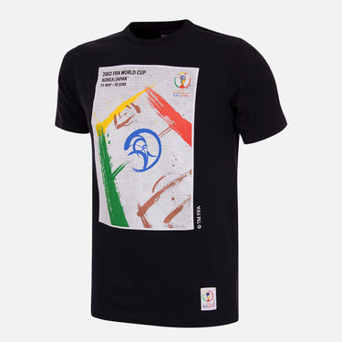 South Korea Japan 2002 World Cup Poster T-Shirt Black featuring the official tournament poster with bold brushstroke designs.