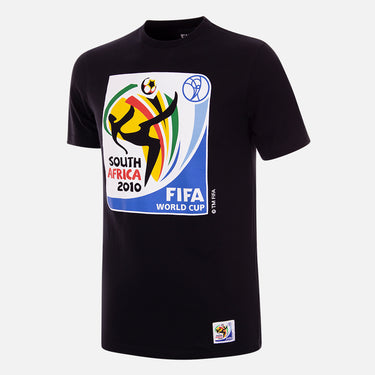 Black T-shirt featuring the South Africa 2010 World Cup emblem, celebrating the first FIFA World Cup hosted on African soil.