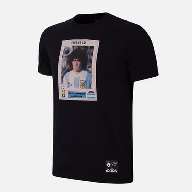 Flat lay of the Maradona x COPA Argentina Football Sticker T-Shirt, showing the front design.