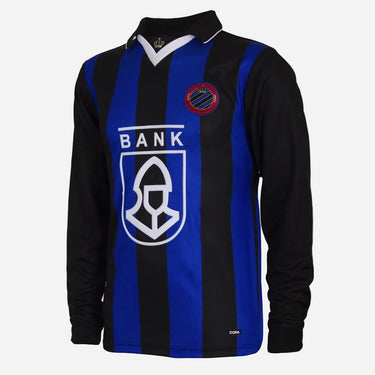 Club Brugge 1998–99 long sleeve retro football shirt by COPA with blue and black vertical stripes front view