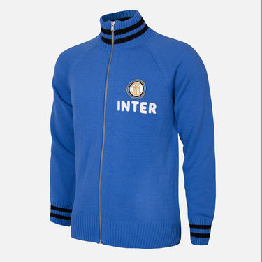 Blue Inter Milan retro track jacket with white "INTER" text and club crest on the chest