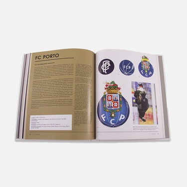 Interior spread explaining crest stories with circular badge graphics