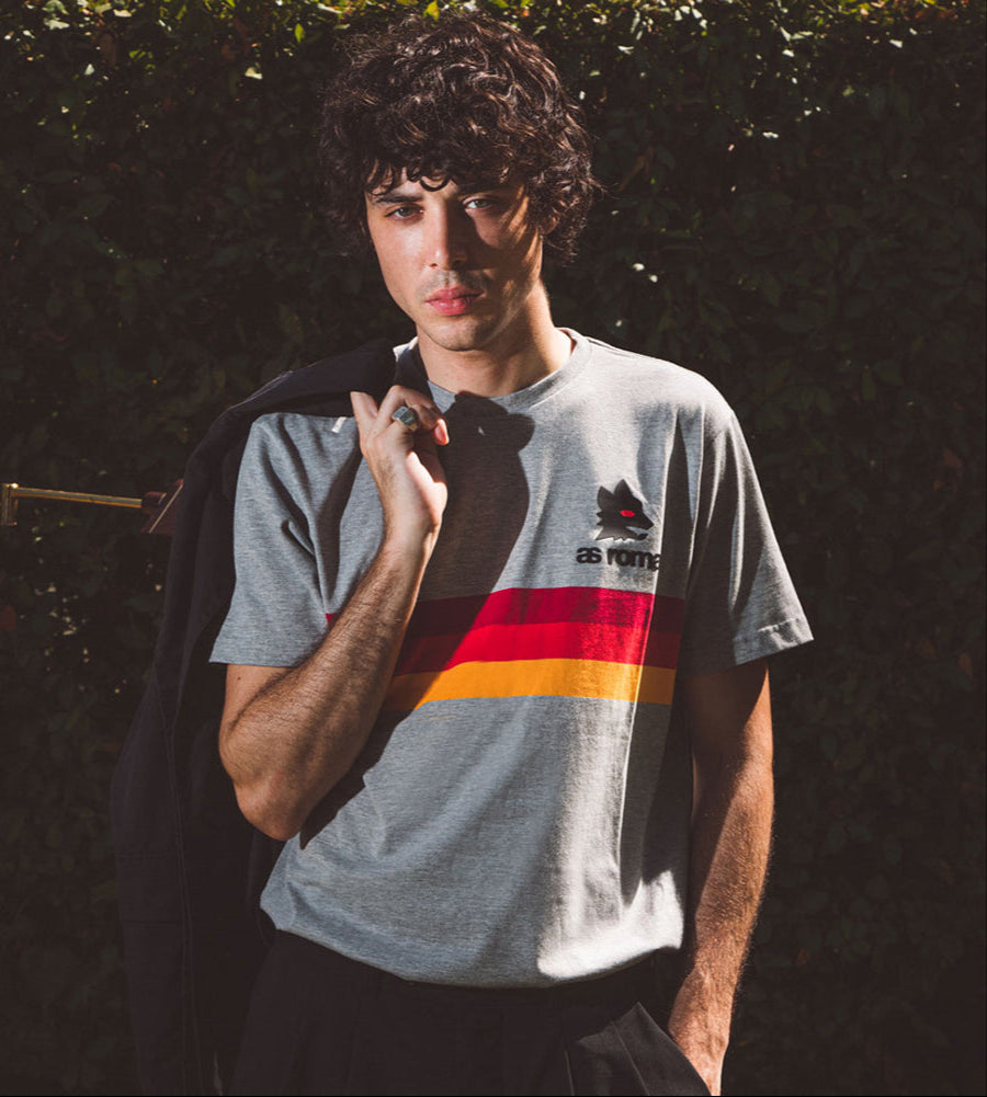 Model wearing the AS Roma Stripes T-Shirt