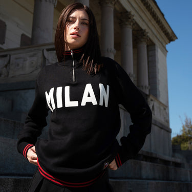 AC Milan 1960s half zip sweater worn by model lifestyle image
