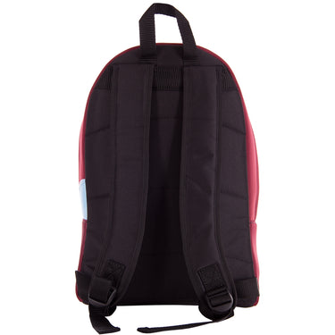 Side and back view of the backpack showing padded straps and black paneling