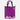 Flat-lay of the purple Recycled Shopping Bag with abstract white graphic and black handles.